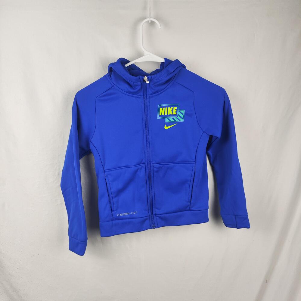 Nike Jacket Kids 5-6Y Blue Therma-FIT Hooded Full Zip Fleece Athletic Warm